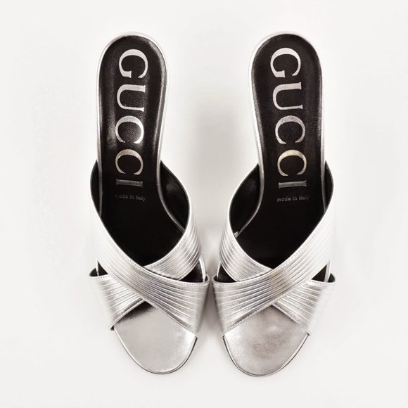 New In Box Gucci 80mm Metallic-Finish Leather Sandals In Women's Size EU 38.5 - Picture 4 of 15